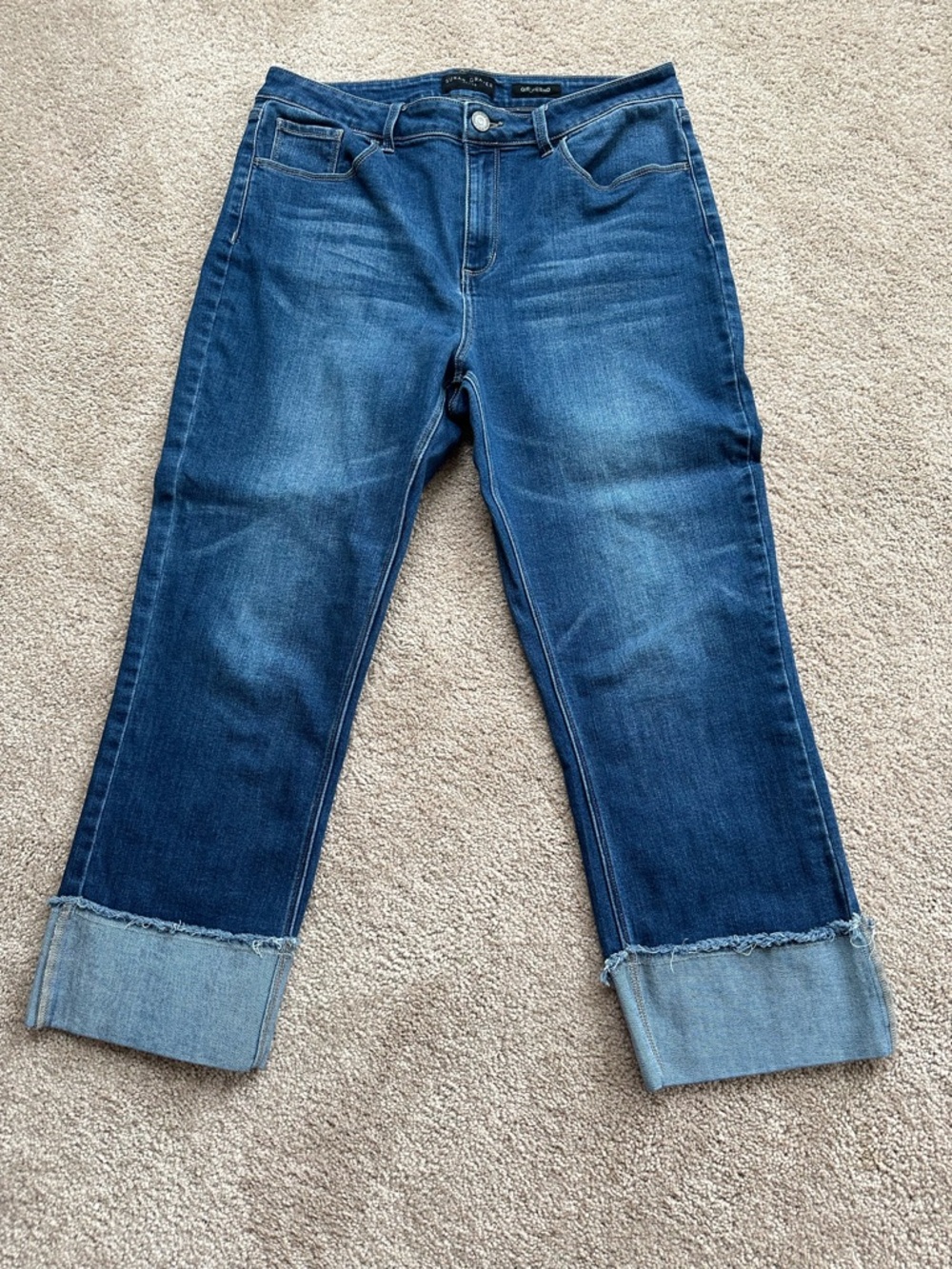 Susan Graver Dark Blue Cropped Cuffed Jeans